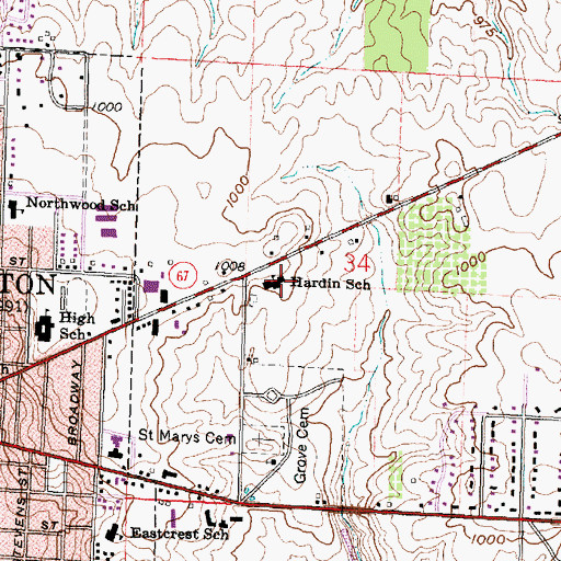 Topographic Map of Hardin Central Elementary School, OH