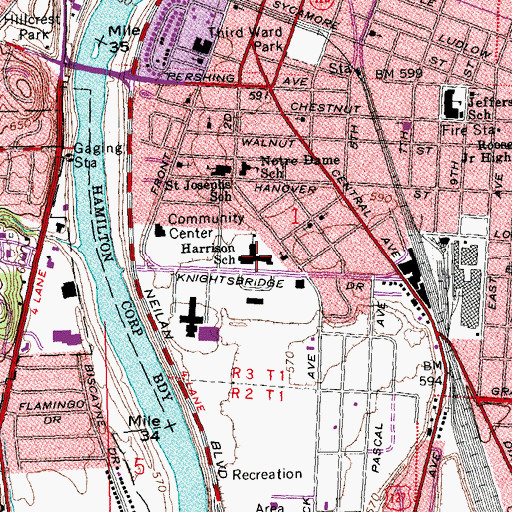 Topographic Map of Harrison Elementary School, OH