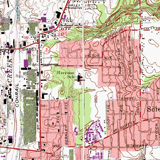 Topographic Map of Harrison Elementary School, OH