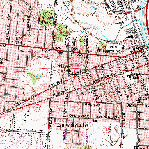 Topographic Map of Thomas W Harvey Elementary School, OH