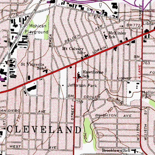 Topographic Map of Nathanial Hawthorne Elementary School, OH