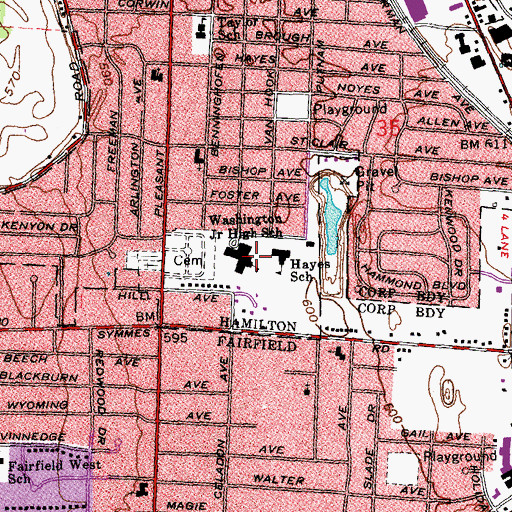 Topographic Map of Hayes Elementary School, OH