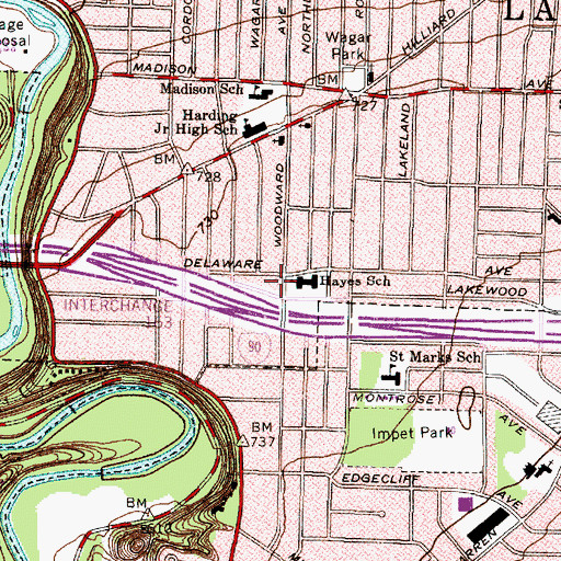 Topographic Map of Hayes Elementary School, OH