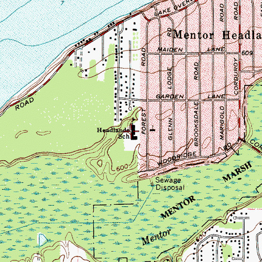 Topographic Map of Headlands Elementary School, OH