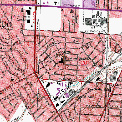 Topographic Map of Heather Downs Elementary School, OH