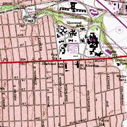 Topographic Map of Highland Avenue Elementary School, OH