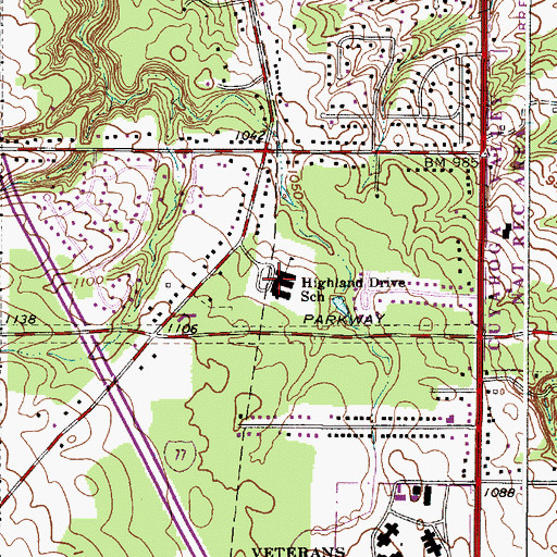 Topographic Map of Highland Drive Elementary School, OH