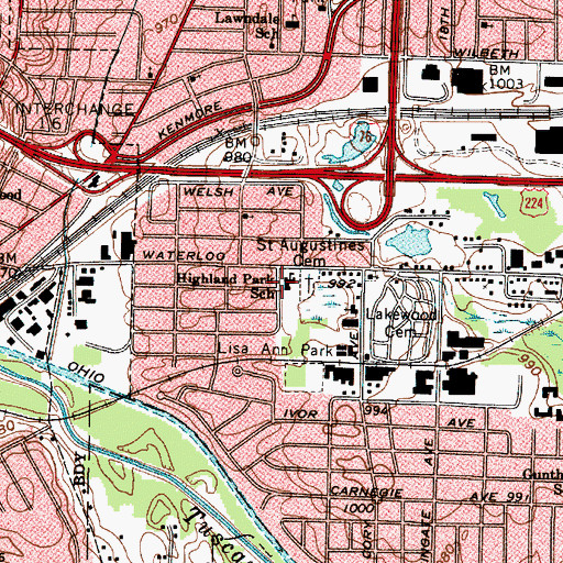 Topographic Map of Highland Park-Gunther Elementary School, OH