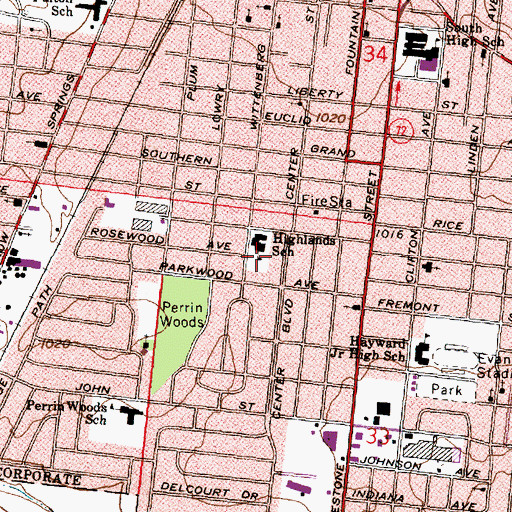 Topographic Map of Highlands Elementary School, OH