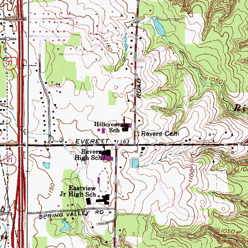 Topographic Map of Hillcrest Elementary School, OH
