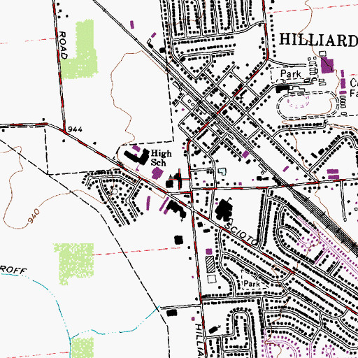 Topographic Map of Hiliard Elementary School, OH