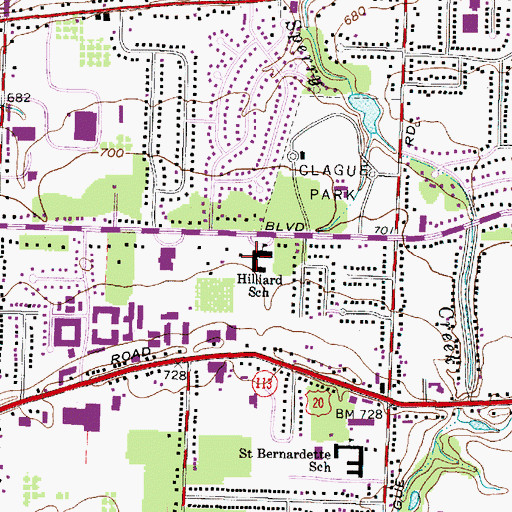 Topographic Map of Hilliard Elementary School, OH