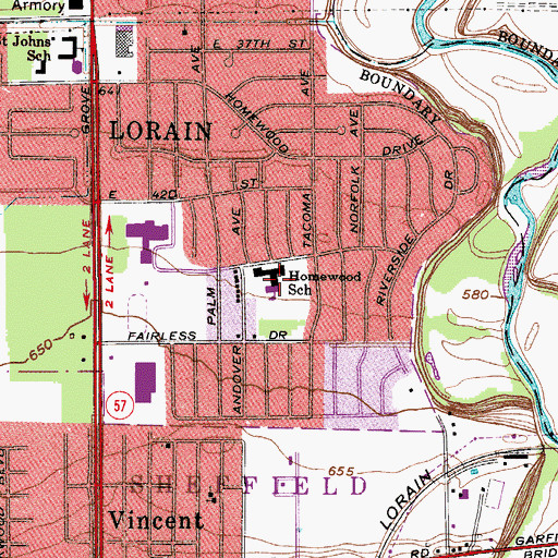 Topographic Map of Homewood Elementary School (historical), OH
