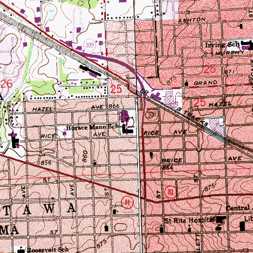 Topographic Map of Horace Mann Elementary School, OH