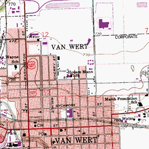 Topographic Map of Horace Mann Elementary School, OH