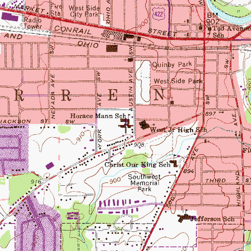 Topographic Map of Horace Mann Elementary School, OH