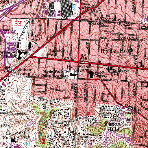 Topographic Map of Hyde Park Elementary School, OH