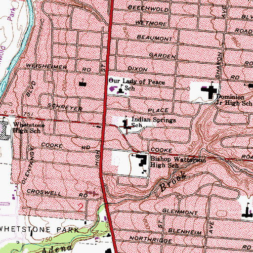 Topographic Map of Indian Springs Elementary School, OH