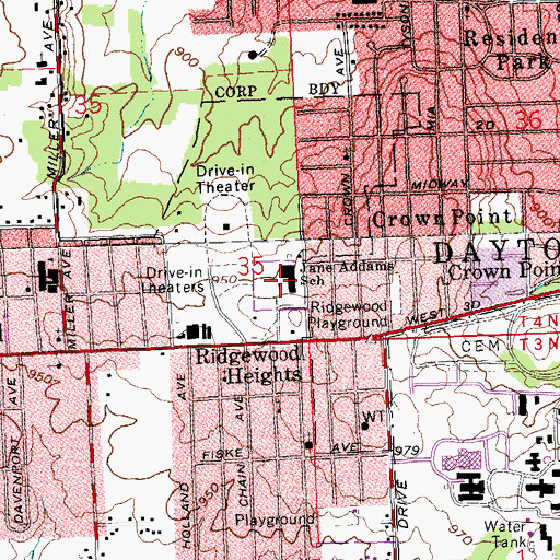 Topographic Map of Jane Addams Elementary School, OH