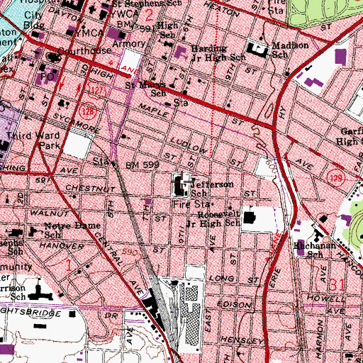 Topographic Map of Jefferson Elementary School, OH