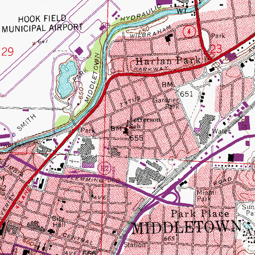 Topographic Map of Jefferson Elementary School (historical), OH