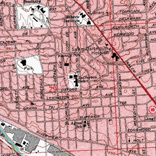 Topographic Map of Jefferson Elementary School, OH
