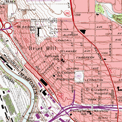Topographic Map of Jefferson Elementary School, OH