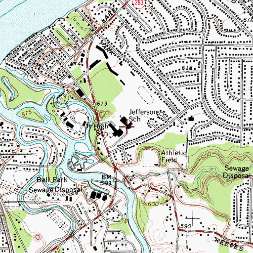 Topographic Map of Jefferson Elementary School, OH