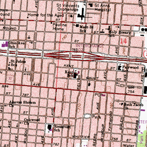 Topographic Map of Kent Elementary School (historical), OH