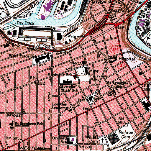 Topographic Map of Kentucky Elementary School, OH