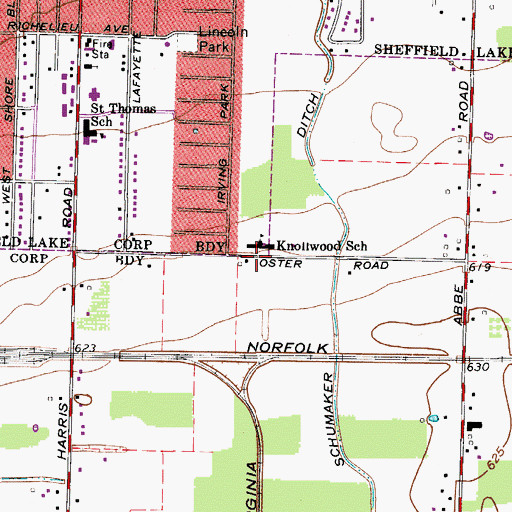 Topographic Map of Knollwood Elementary School, OH