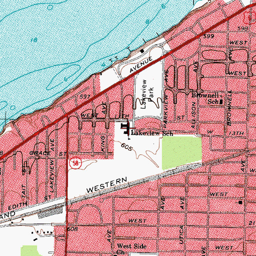 Topographic Map of Lakeview Elementary School, OH