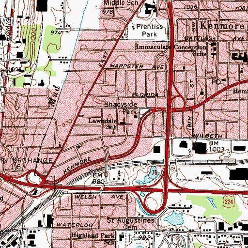 Topographic Map of Lawndale Elementary School, OH