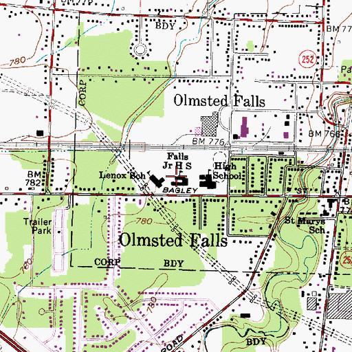 Topographic Map of Falls - Lenox Primary School, OH