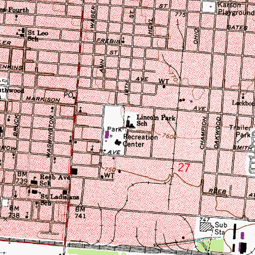 Topographic Map of Lincoln Park Middle School, OH