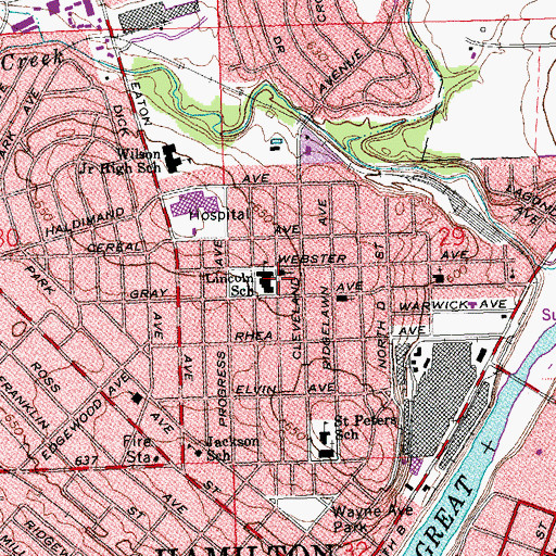 Topographic Map of Lincoln Elementary School, OH