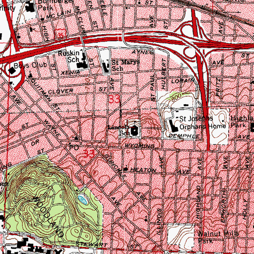 Topographic Map of Lincoln Elementary School for the Arts, OH