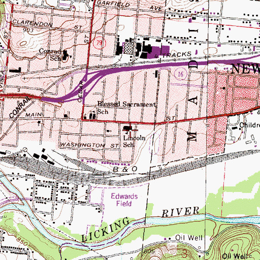 Topographic Map of Lincoln Middle School, OH