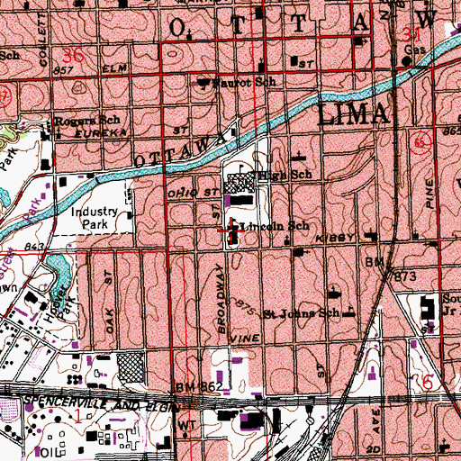 Topographic Map of Lincoln Elementary School, OH