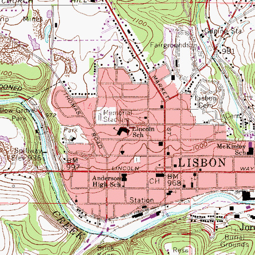Topographic Map of Lincoln Elementary School, OH
