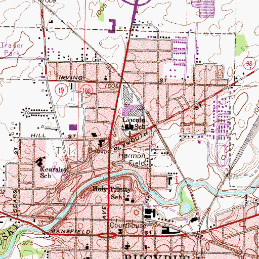 Topographic Map of Lincoln Elementary School, OH