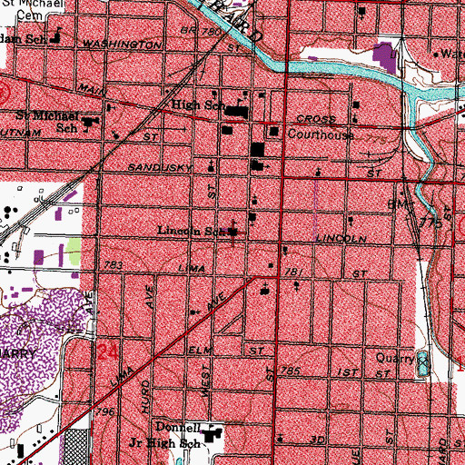Topographic Map of Lincoln Elementary School, OH