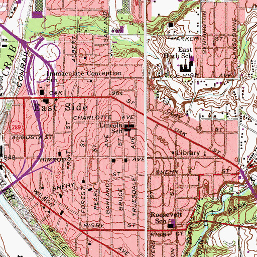 Topographic Map of Lincoln Elementary School, OH