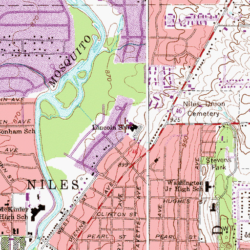 Topographic Map of Lincoln Elementary School, OH