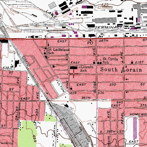 Topographic Map of Lincoln Elementary School (historical), OH