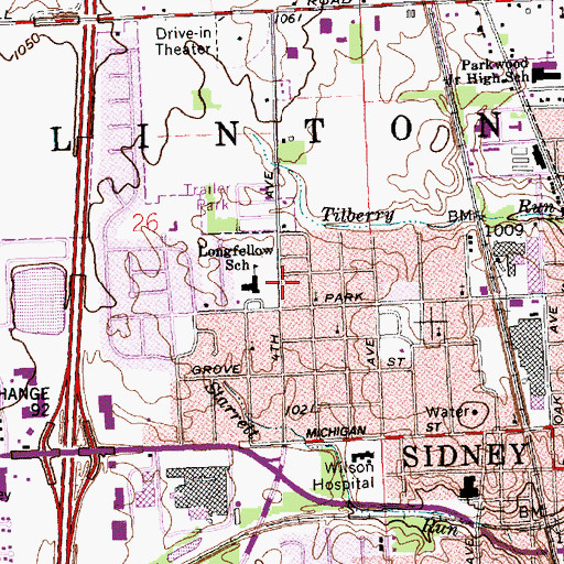 Topographic Map of Longfellow Elementary School, OH