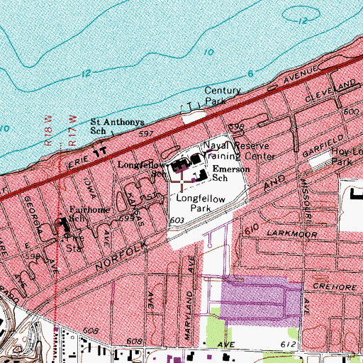 Topographic Map of Longfellow Elementary School (historical), OH