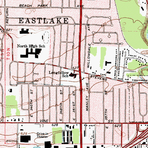 Topographic Map of Longfellow Elementary School, OH