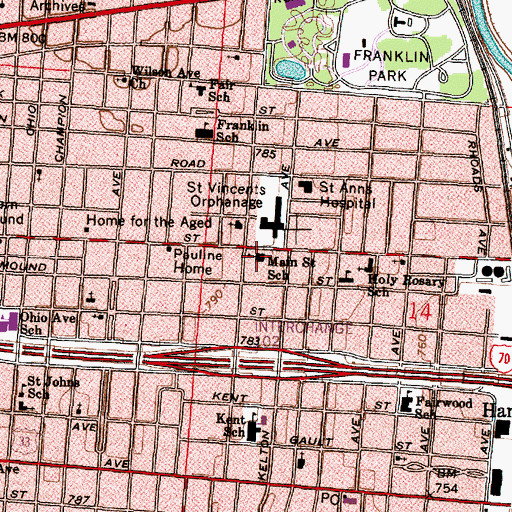 Topographic Map of Main Street Elementary School (historical), OH