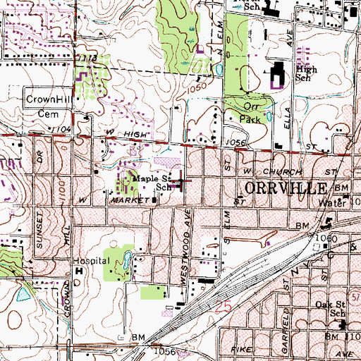 Topographic Map of Maple Street Elementary School, OH